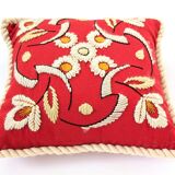 Floral decorative cushion | Wool embroidery | 70s
