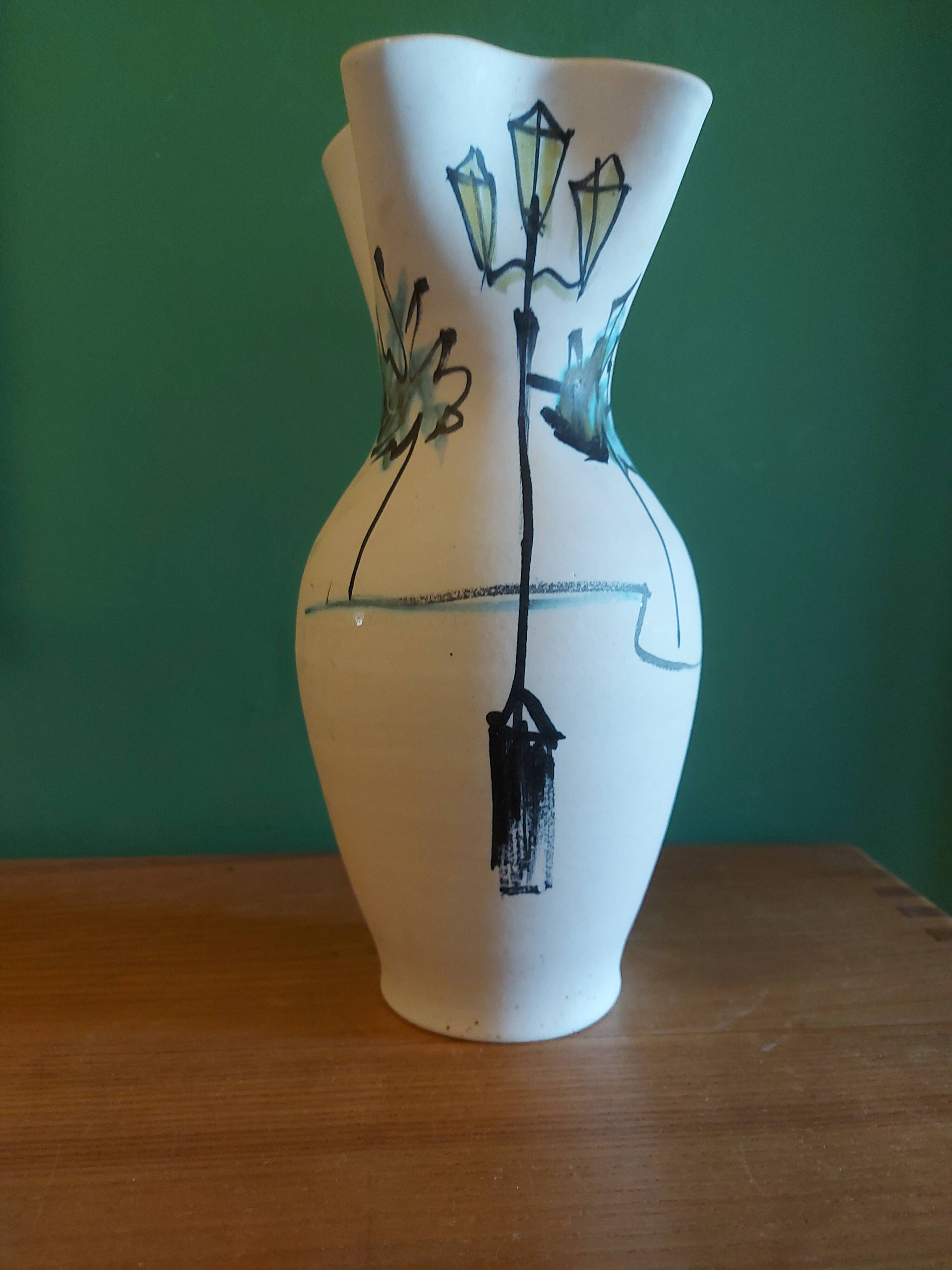 Vintage ceramic vase art Provencal , Lavandou