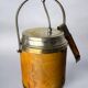 Lucite burl wood & brass ice bucket with tongs, Italy, 1970
