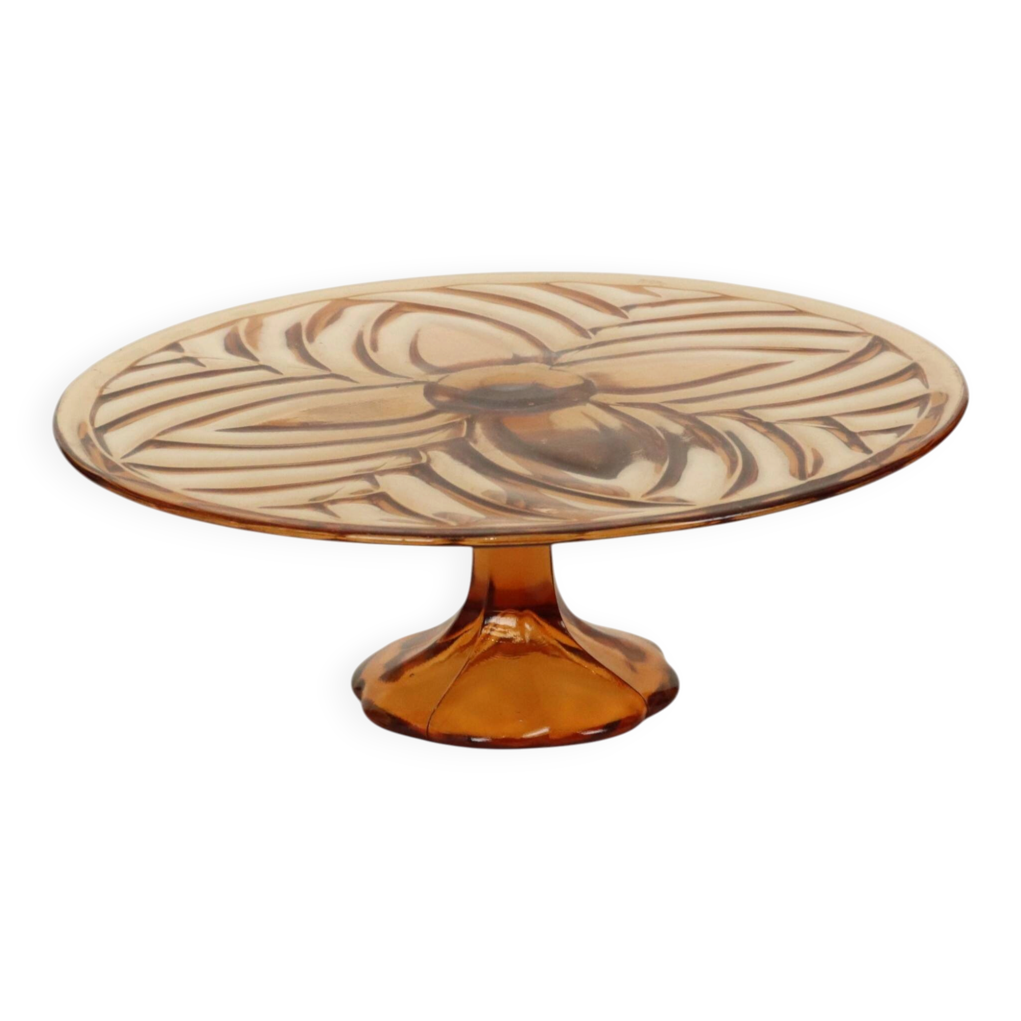 Orange Amber Art Deco Cake Plate Pastry Dish Val Saint Lambert