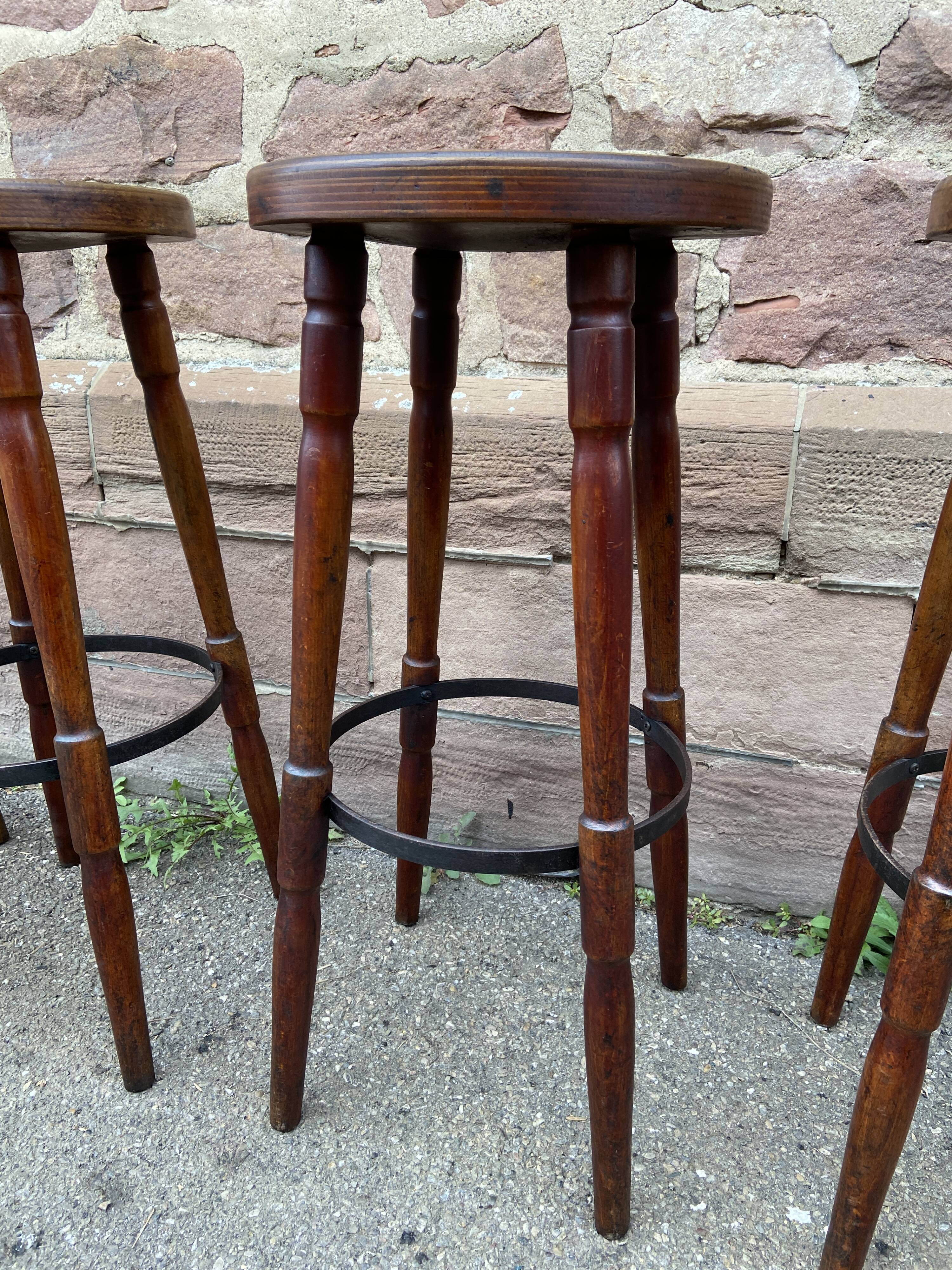Set of 4 bar stools restaurant pub tavern bentwood art deco 1950-1960