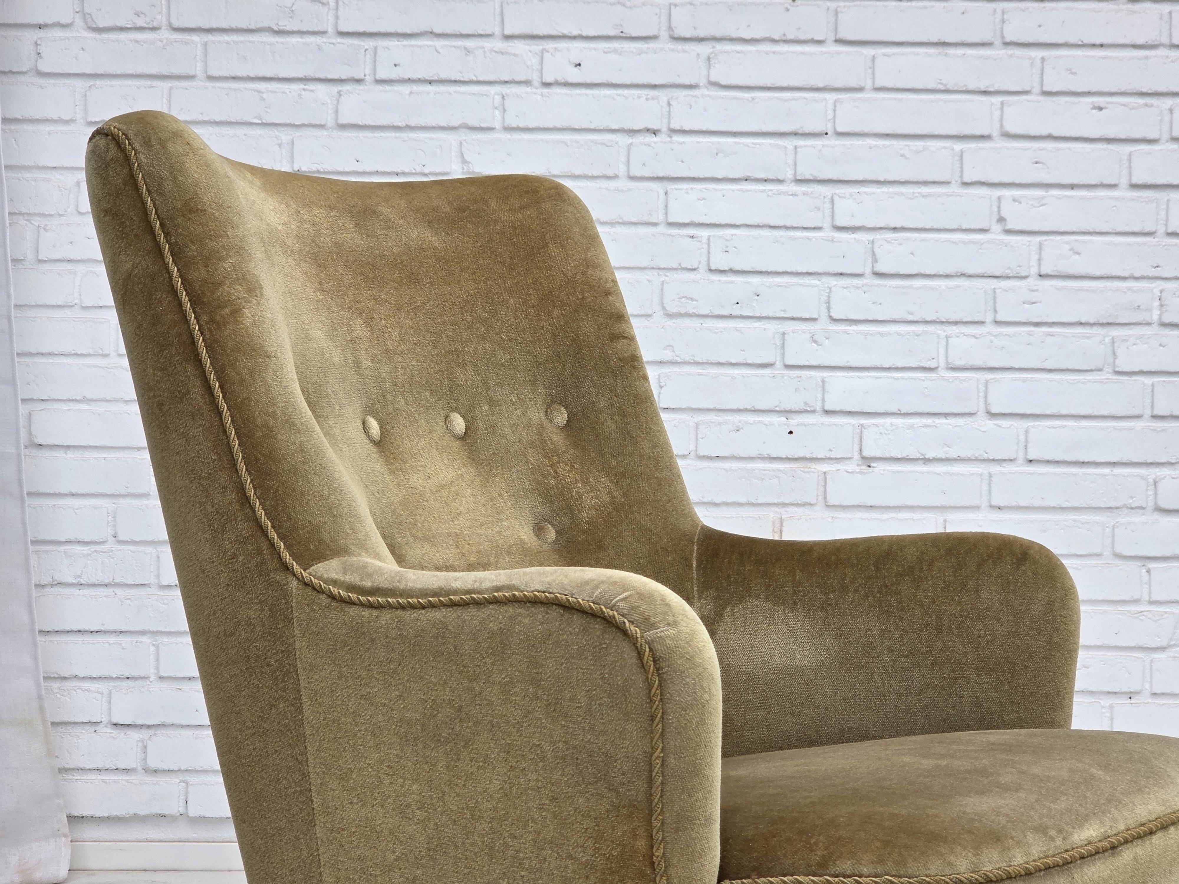 1970s, Danish highback armchair, light green furniture velour.