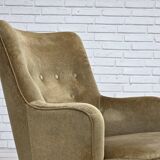 1970s, Danish highback armchair, light green furniture velour.
