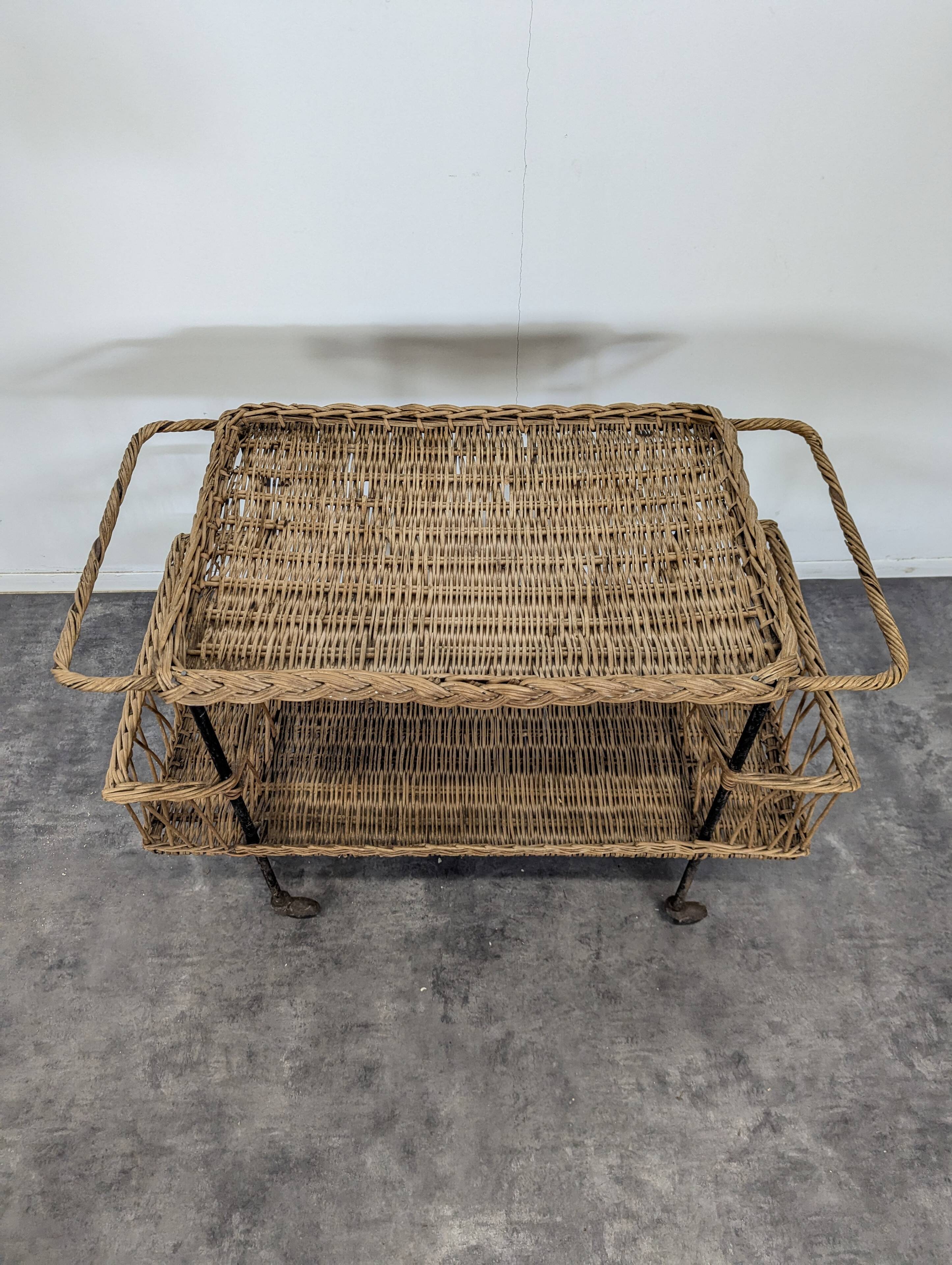 1960s rattan rolling dessert trolley