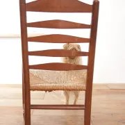 Dutch oak ladderback armchair with rush seat – 1950s