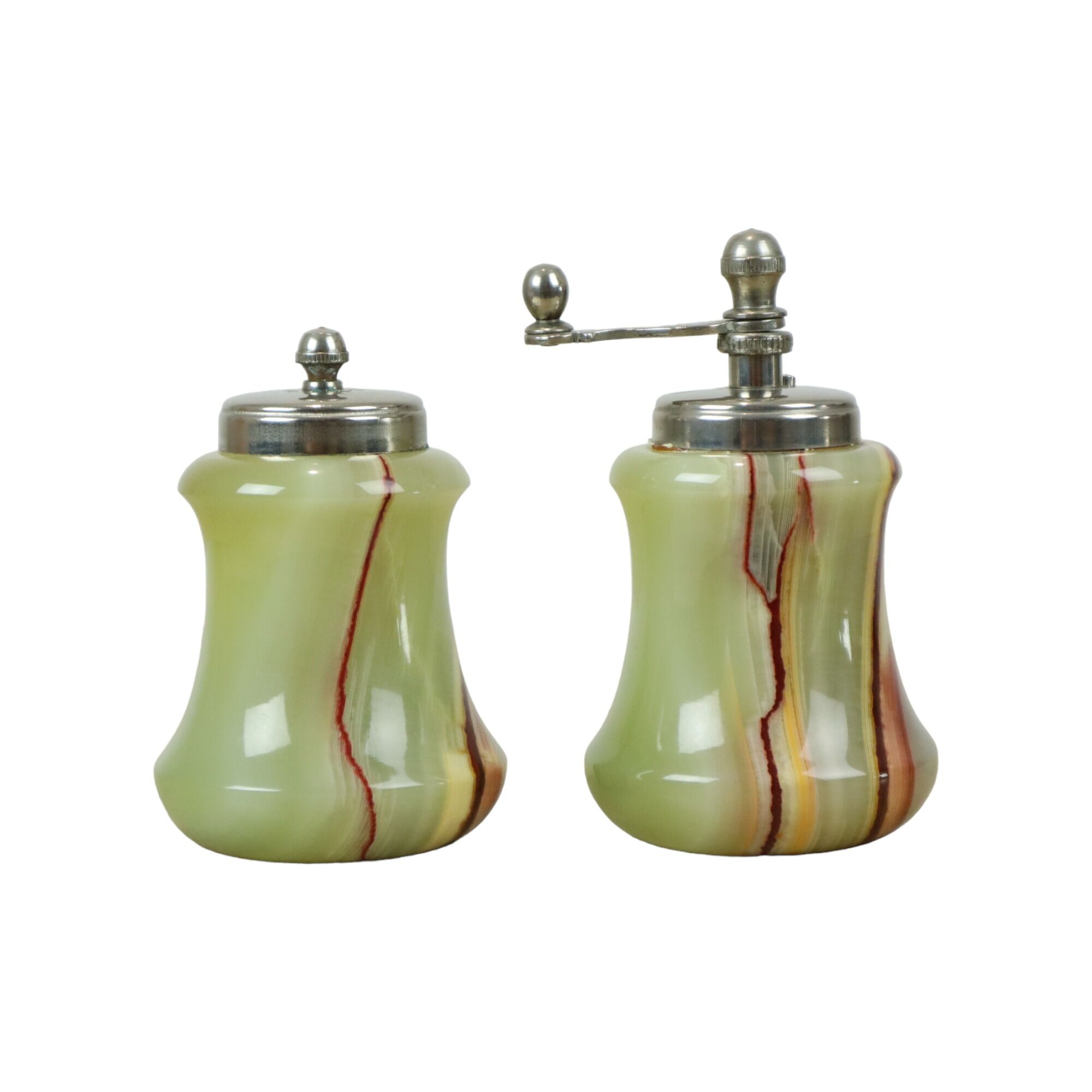 Vintage Salt and Pepper Set Green Onyx Marble Pepper Mill