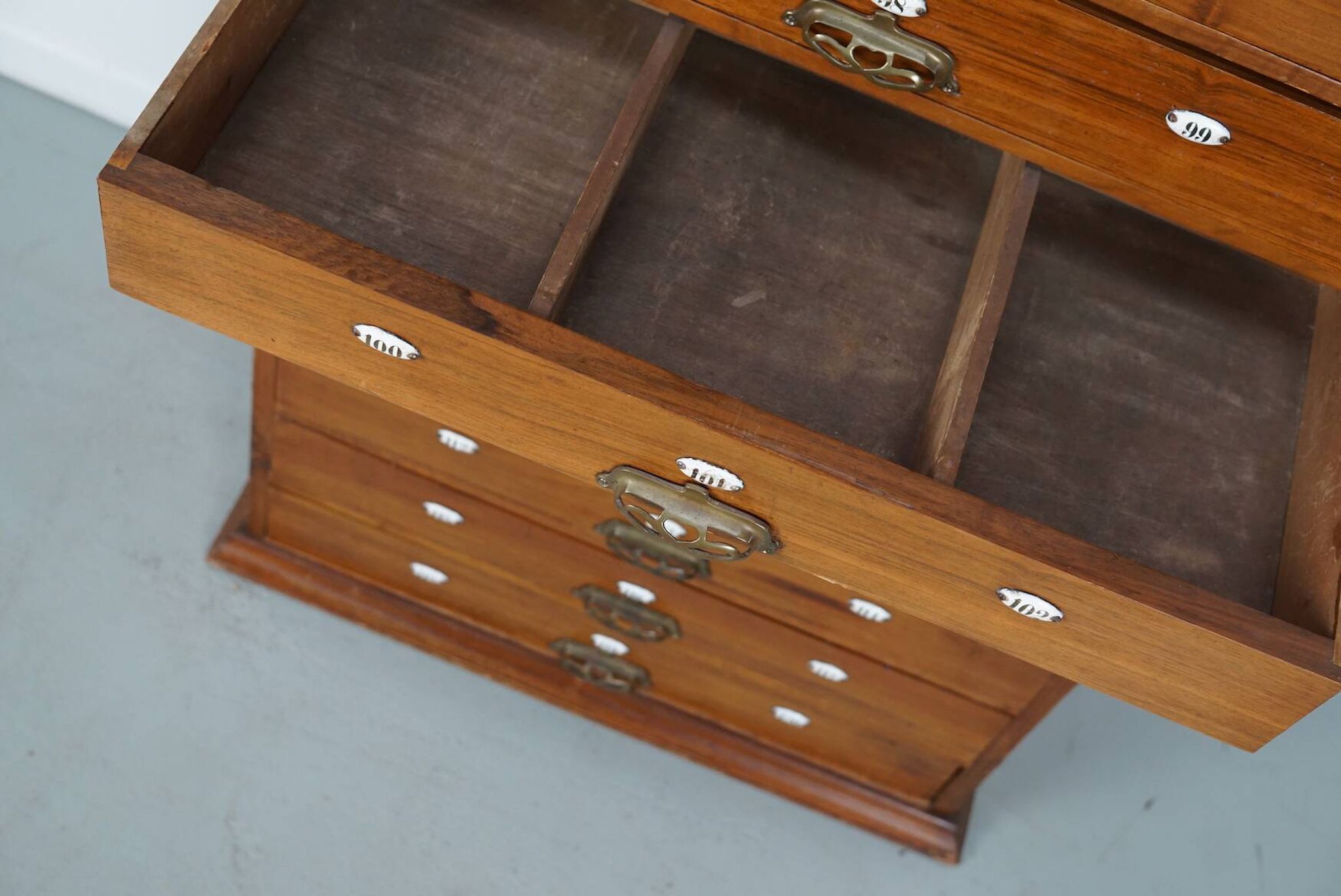 Very Tall Dutch Art Nouveau Walnut Apothecary Cabinet Barber Cabinet, 1900s