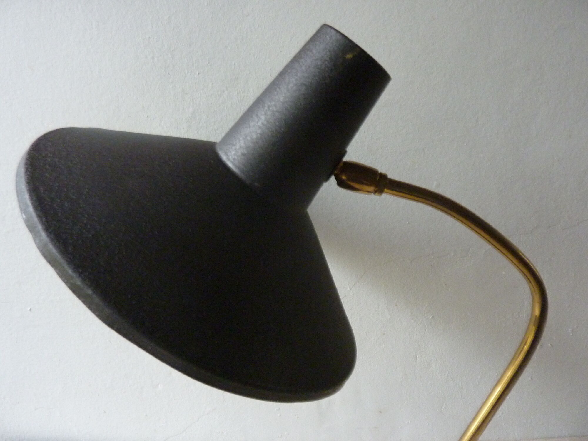 Lamp with ball black metal and brass of the 1950s