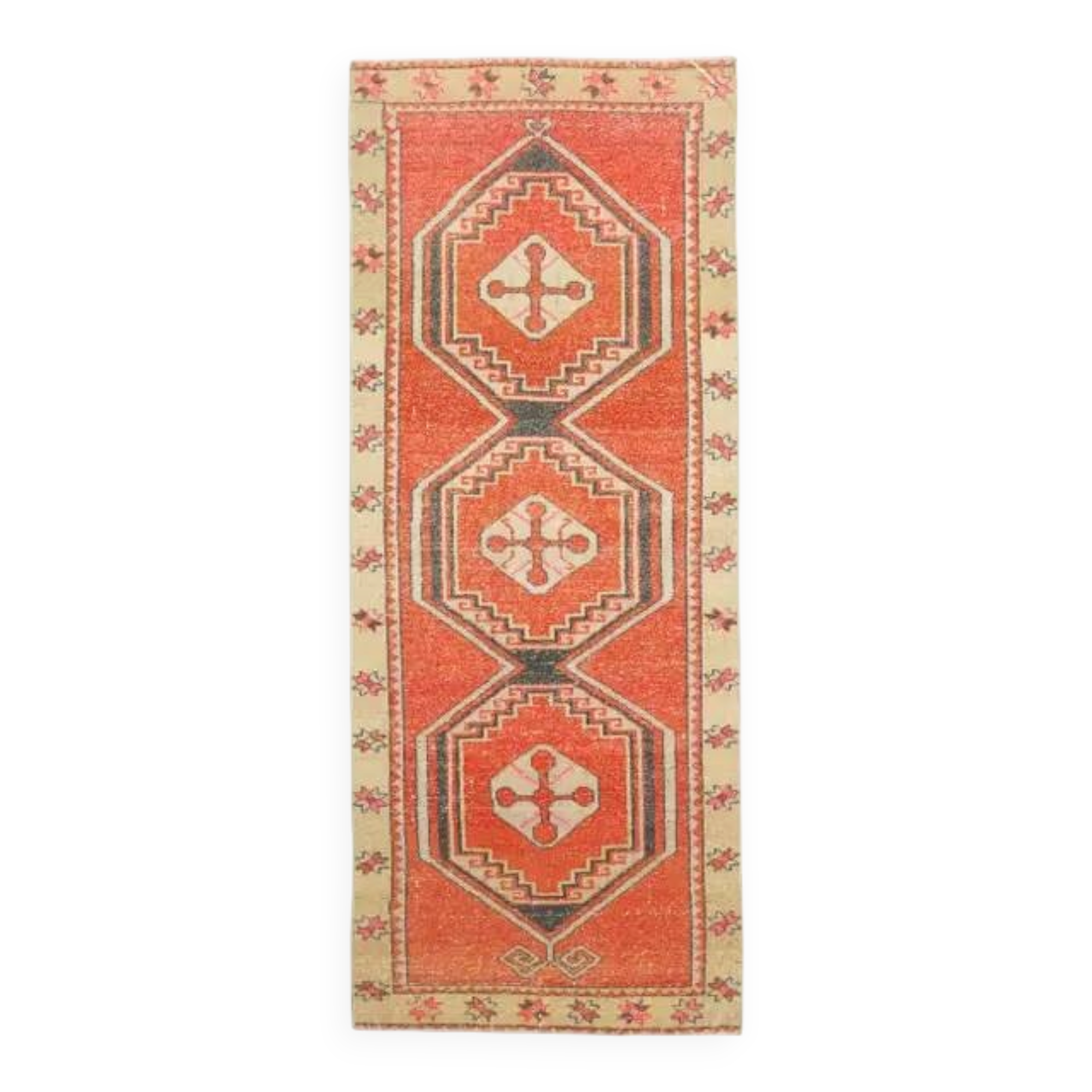 Vintage Turkish Hand-Knotted Wool Cotton Red Runner Rug 100x268