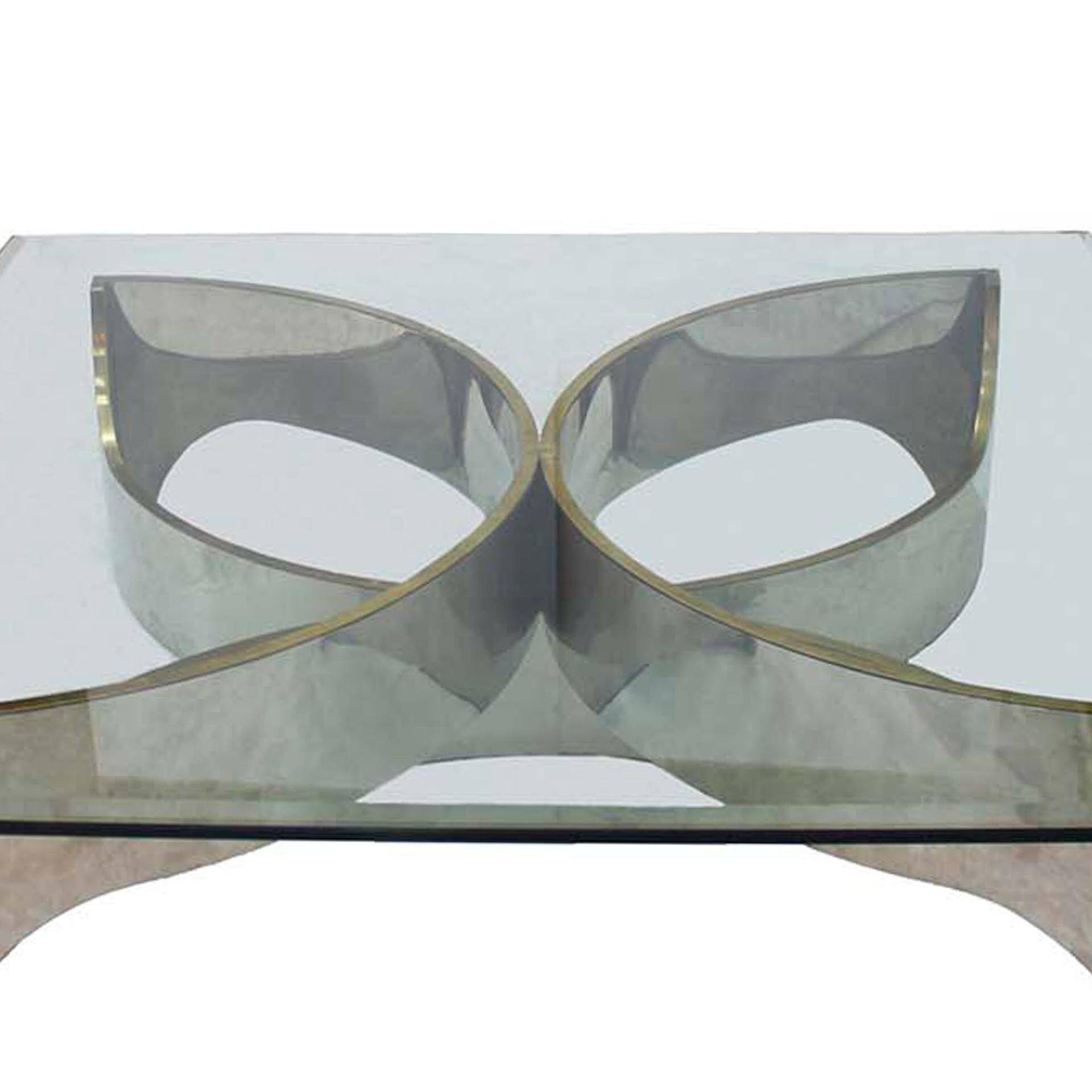 Mid Century Modern Square Center Table, Chrome Metal and Glass Top