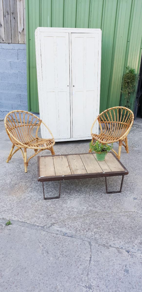 Paire de fauteuils en rotin vintage