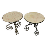Paire de tables basses, d'appoint en fer forgé et marbre