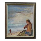 Modernist oil on panel, signed, framed, 1970