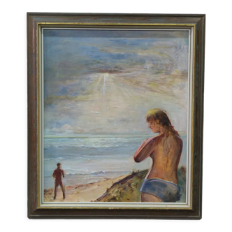 Modernist oil on panel, signed, framed, 1970