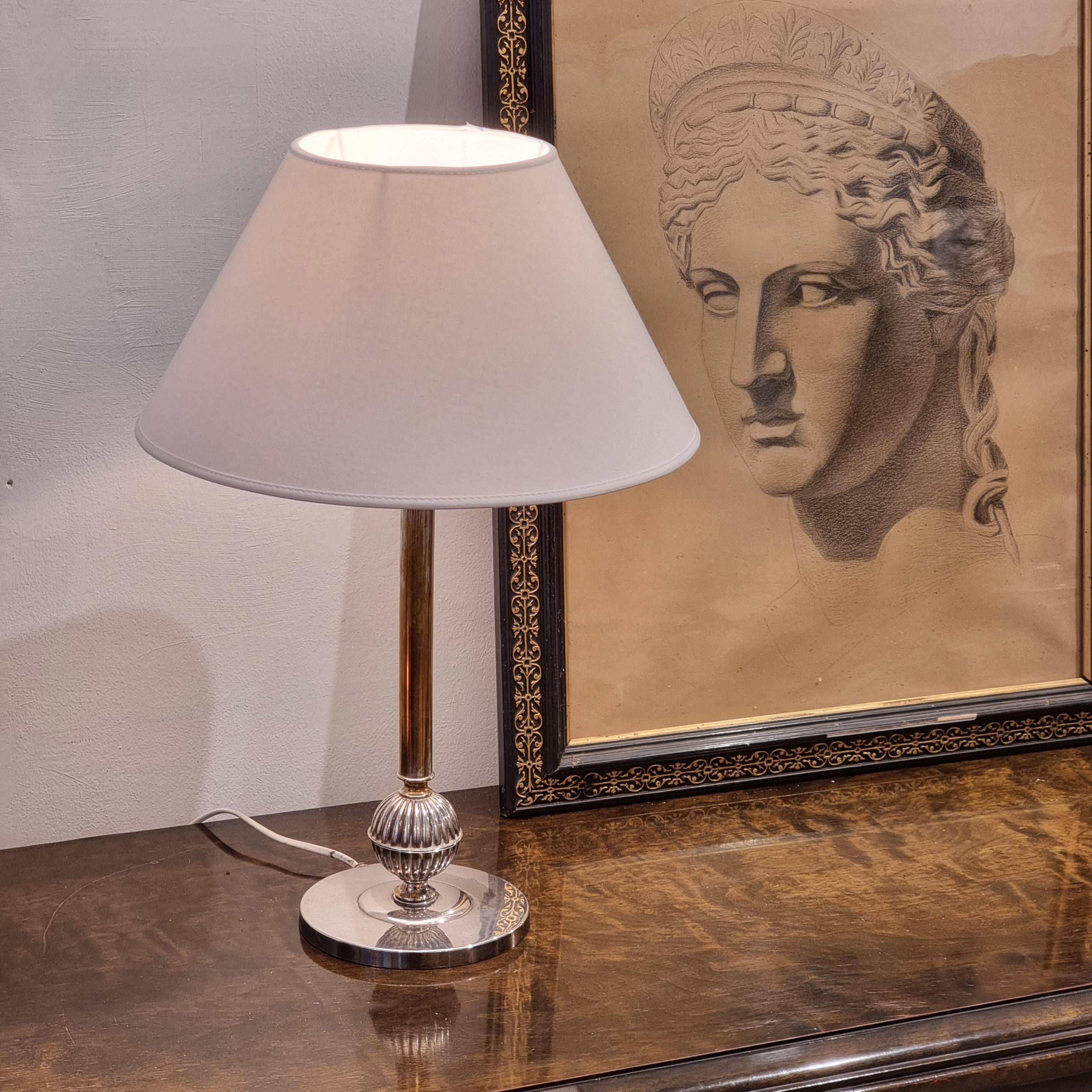 The Swedish Court Jeweler CG Hallberg, Table Lamp, Silver Plate, Swedish Grace 1930s