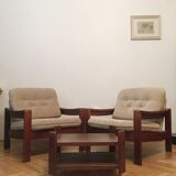 Fauteuils nude/brown vintage, années 1960, paire avec un tabouret