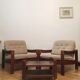 Brown vintage armchairs, 1960s, pair with one stool