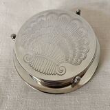 Silver coaster and holder, shell, 80s