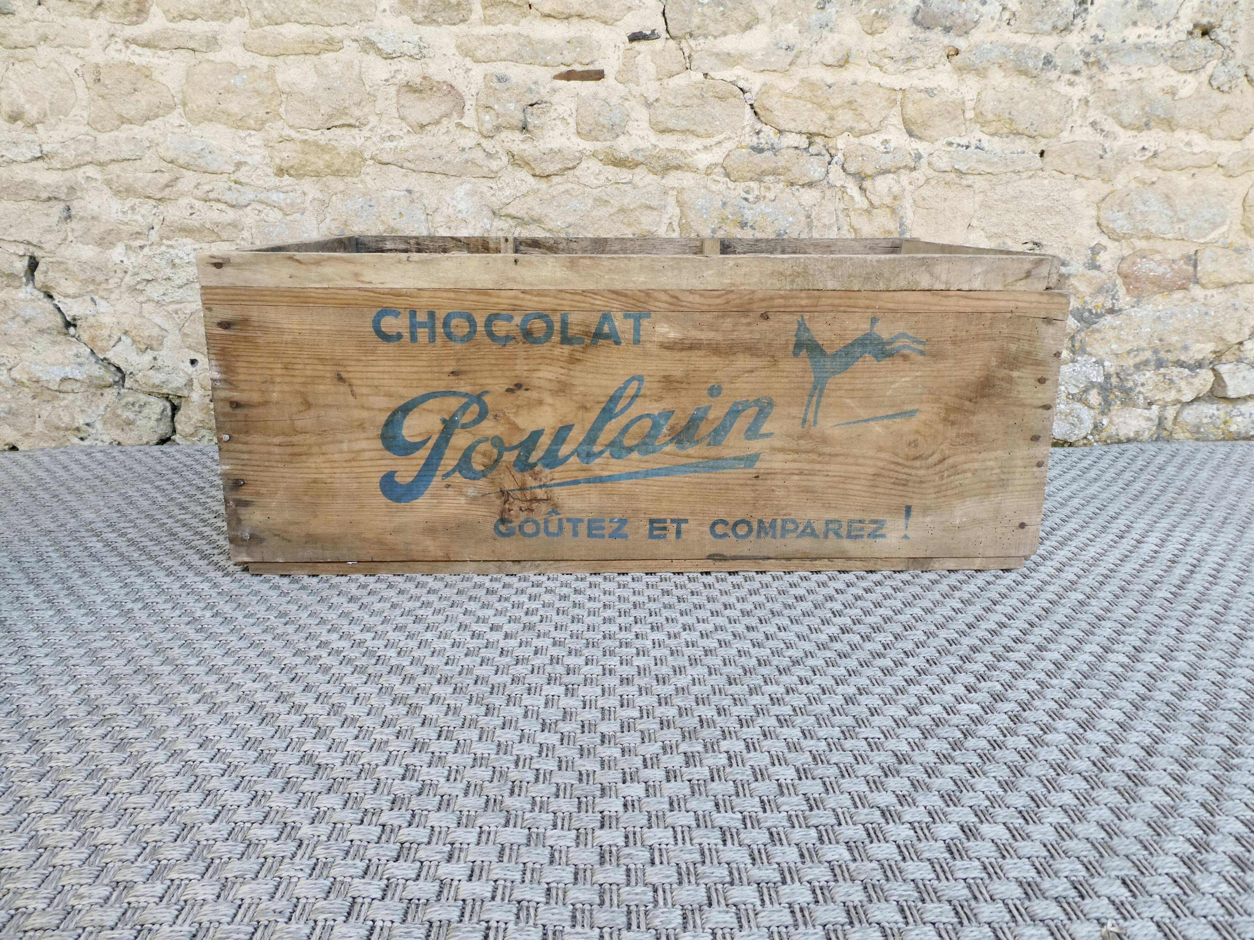wooden storage box, Poulain chocolate