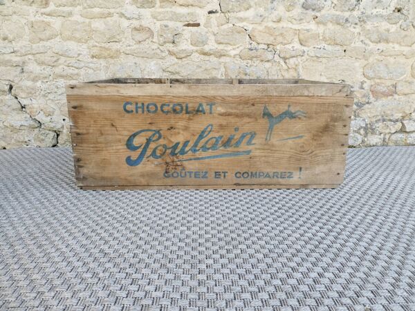 caisse de rangement en bois, chocolat Poulain