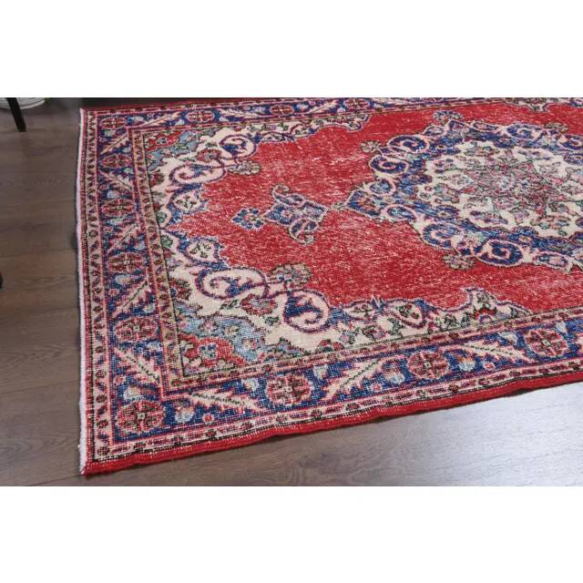 Vintage Turkish Oushak Handmade Wool Cotton Red Area Rug 124x209