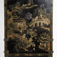 Cabinet chinois laqué noir, décor paysage doré & polychrome – H150