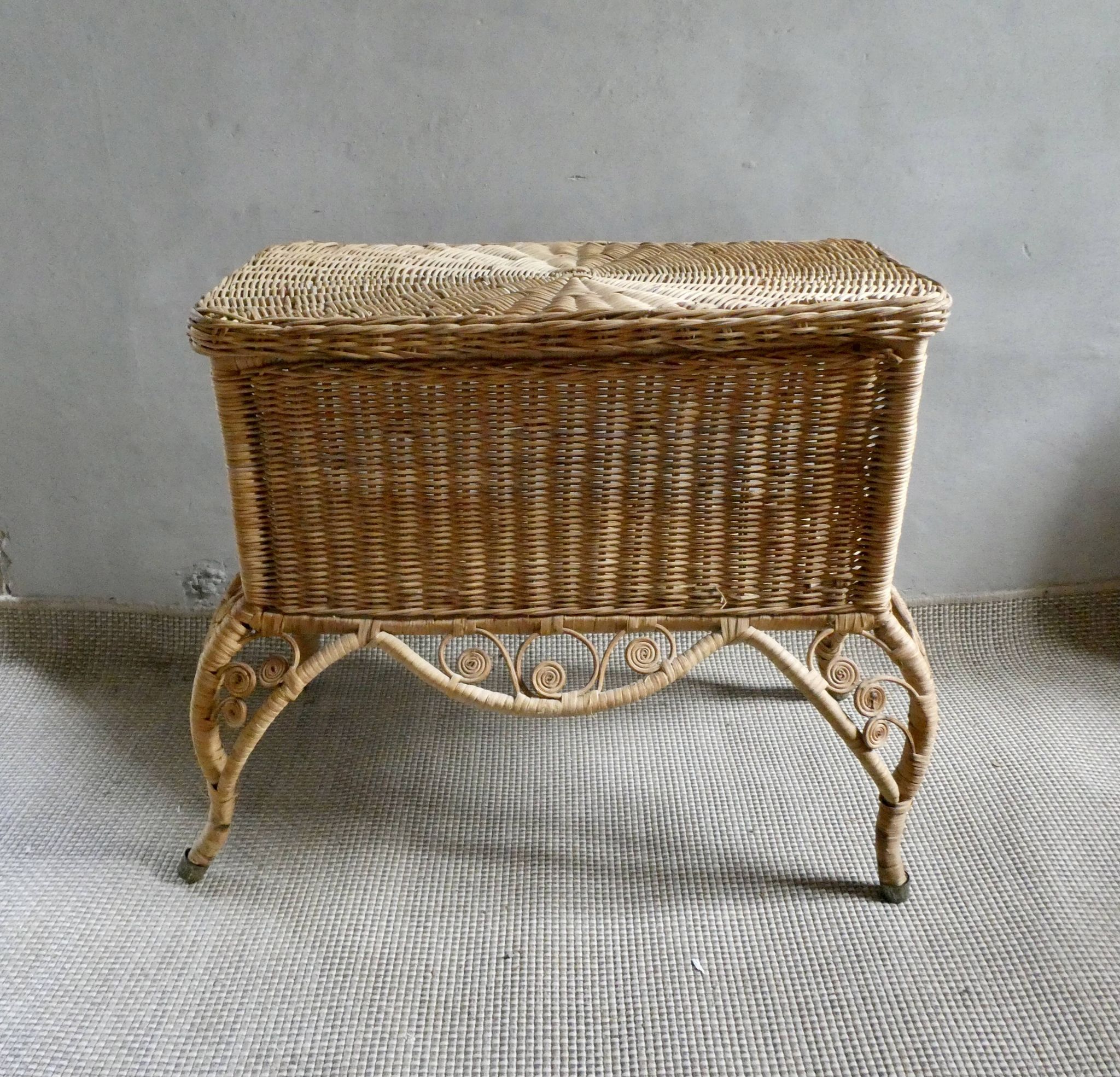 Wood and rattan bedside table, butterflies