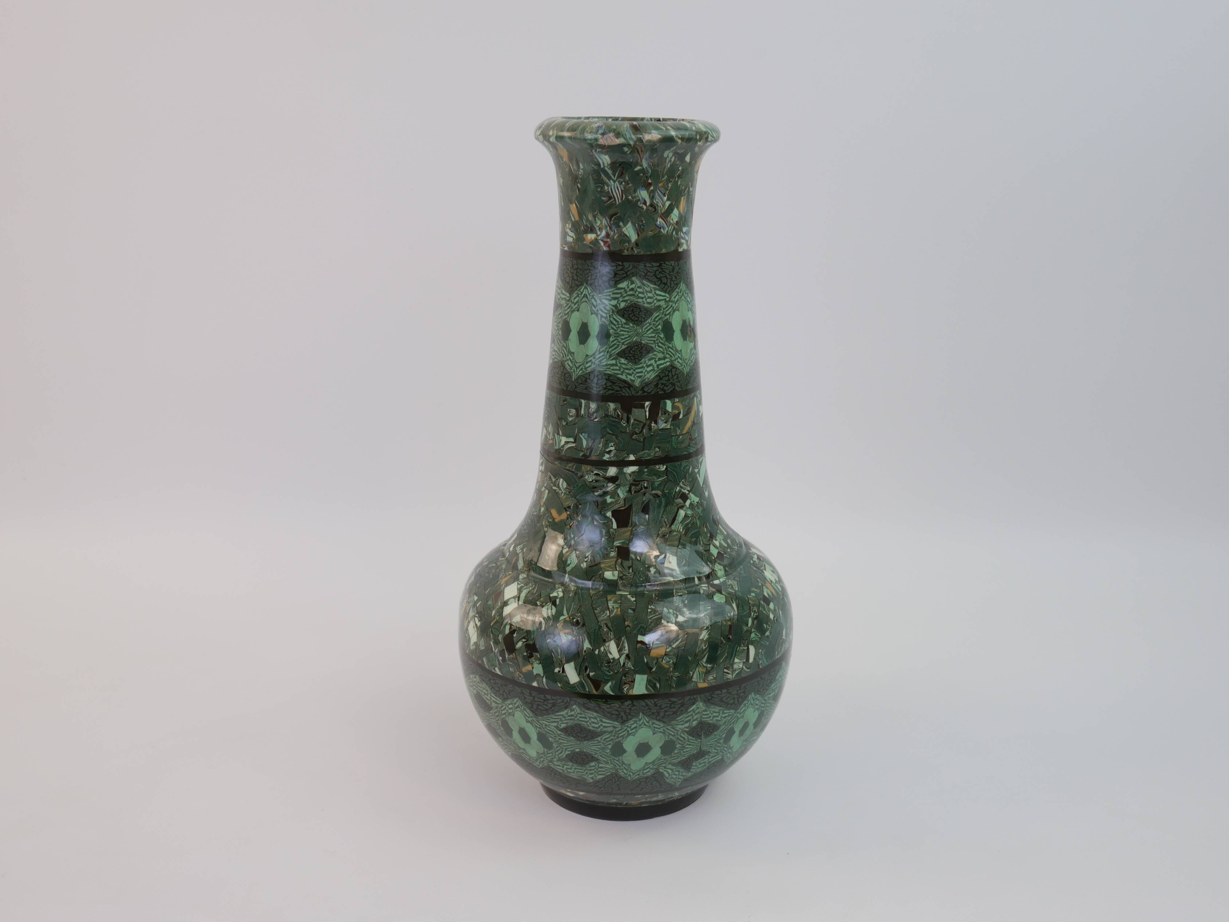 Grand vase en céramique terre-mêlée verte de Jean Gerbino Vallauris