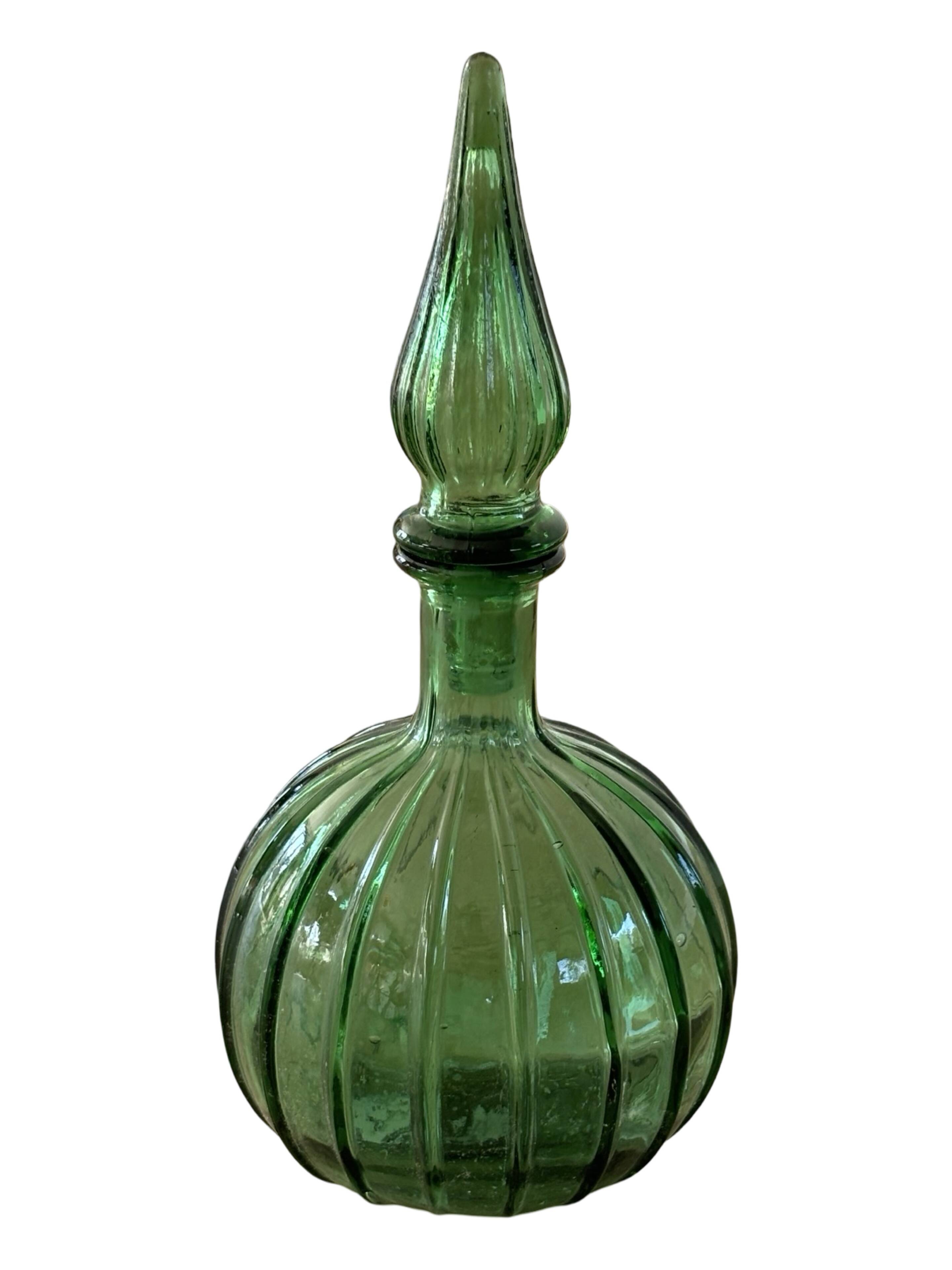 Vintage Empoli Glass Decanter with Stopper, Italy, 1960s