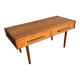 Low Danish Teak Cabinet by Millenium Design — Warm Teak Veneer, Two Drawers, Tapered Legs