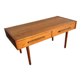 Low Danish Teak Cabinet by Millenium Design — Warm Teak Veneer, Two Drawers, Tapered Legs