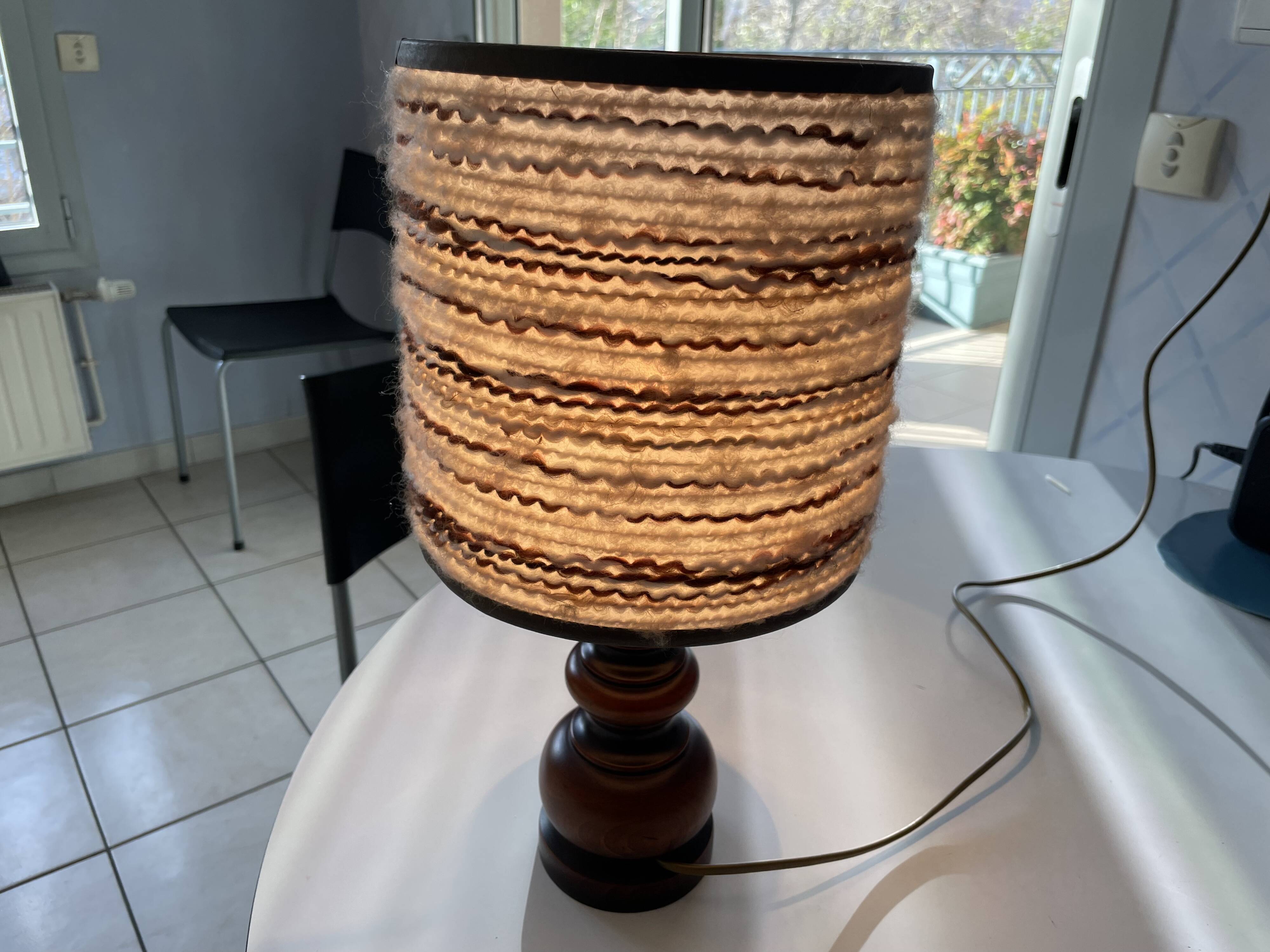 Turned wood lamp from the 1970s