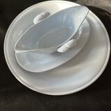 Flat set and light blue saucière earthenware from Montereau