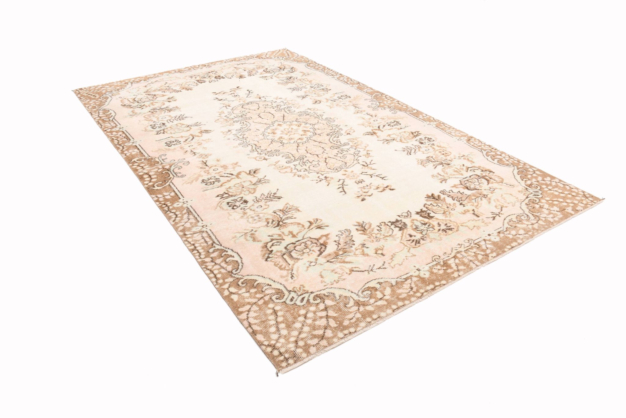 6x9 Cream & Brown Oriental Vintage Rug, 175x290Cm