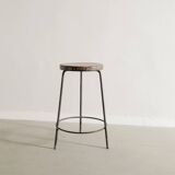 French Mid Century Wooden Iron High Bar Stool by Pierre Jeanneret, 1950s
