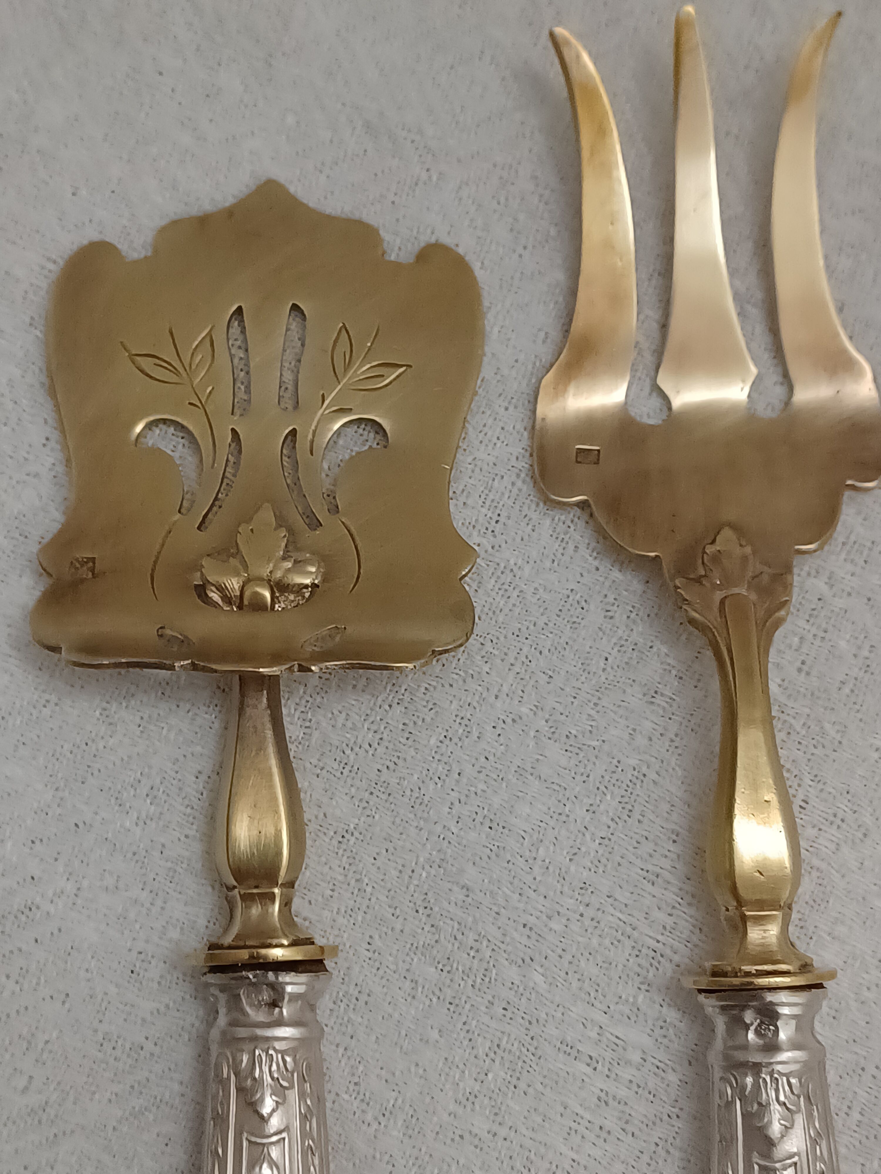 Pair of desserts cutlery silver and gild