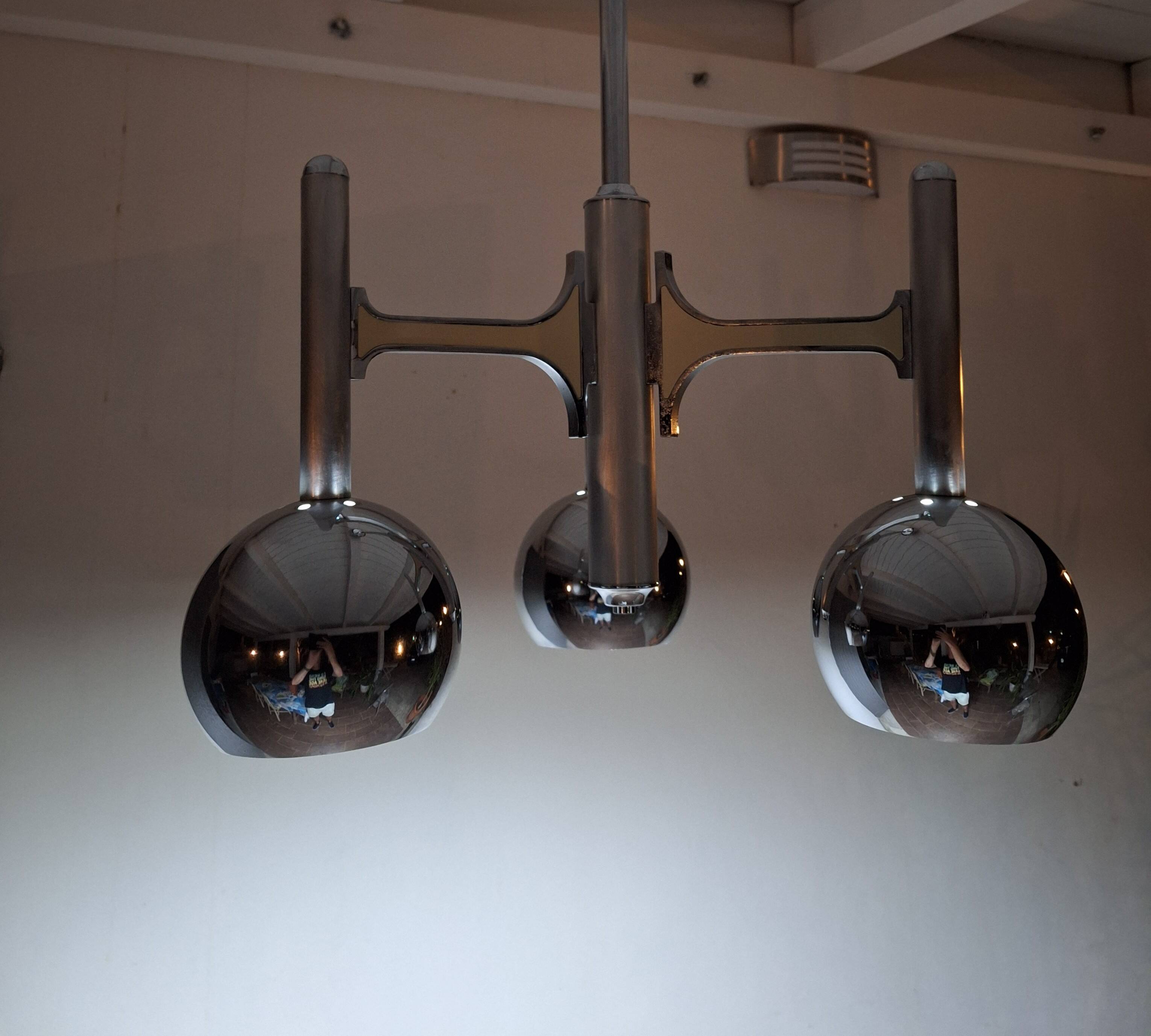 Fonderal Space Age Chandelier – Mid-Century Modern Chrome, Stamped “Fondera