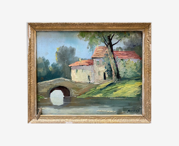 Tableau paysage à la rivière hsp signée bernert XIX siècle