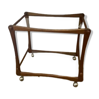 Scandinavian rolling trolley in solid mahogany from the 1950s