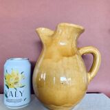 Large vintage artisanal glazed earthenware pitcher with pinched spout