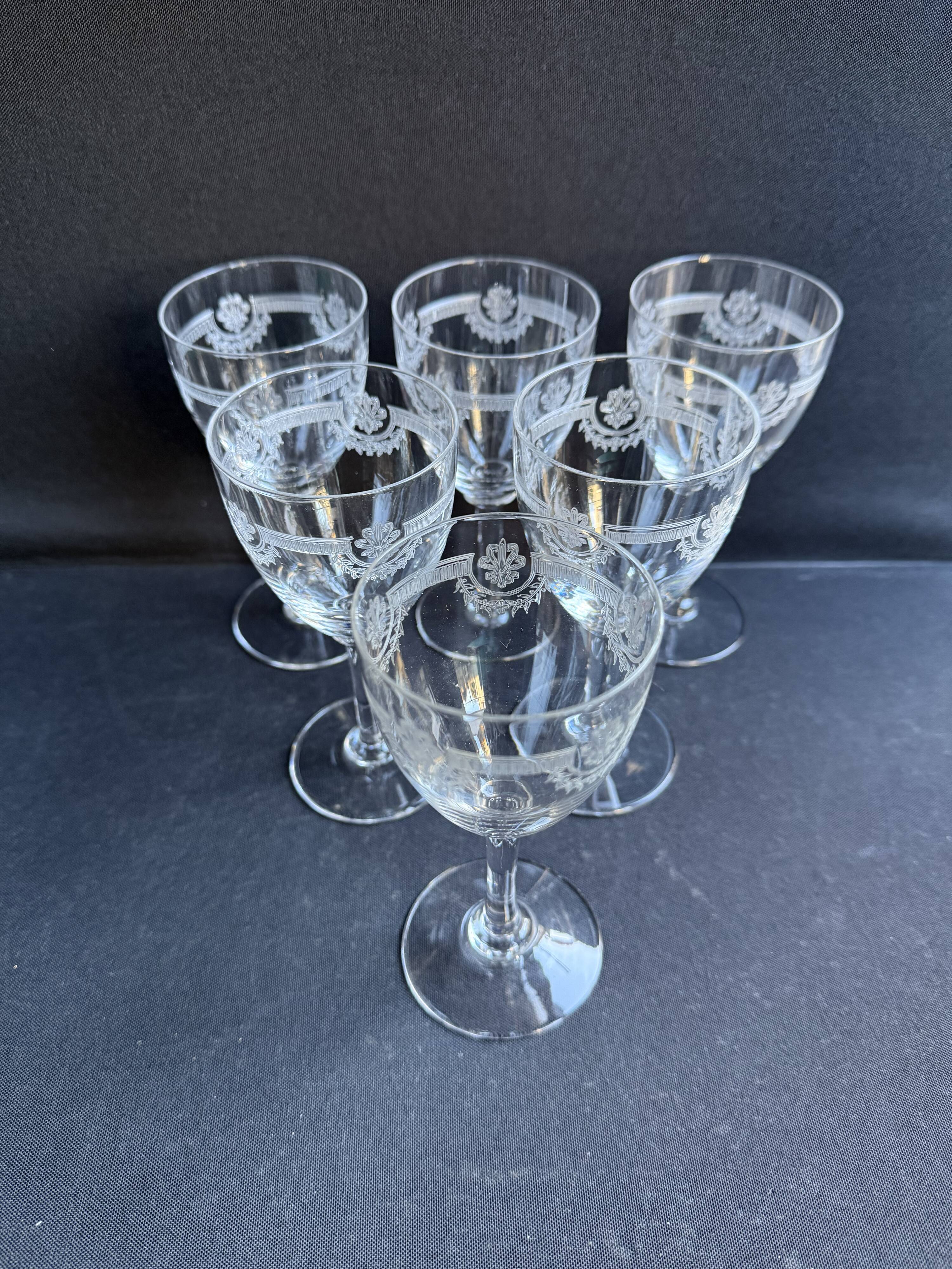 6 Saint Louis wine glasses Manon service Pantograph engraving IV