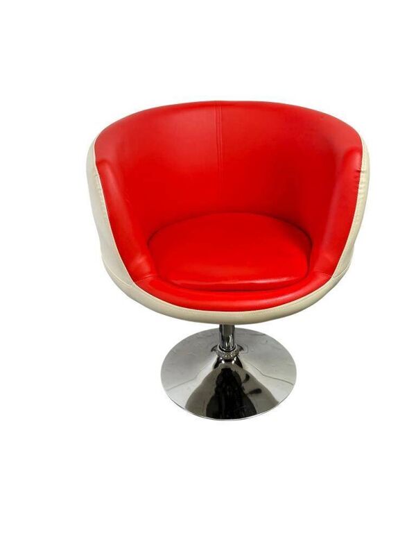 Chaise coque vintage blanc et rouge / fauteuil lounge / chaise de bureau