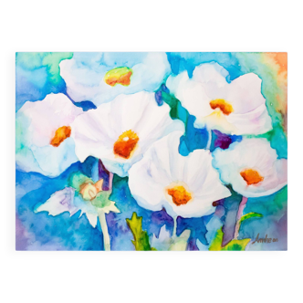 Original watercolor with flowers. flower painting. white watercolor flowers