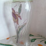 Vase en verre strille emaille décor floral d'une pivoine ancien