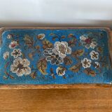 Ancien Tabouret Repose Pied Pliant Victorien  Assise Perles Fleurs Vintage