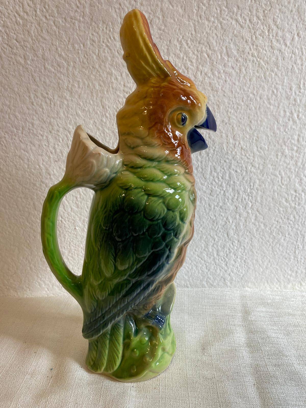 Antique earthenware pitcher Saint-Clément – Parrot model