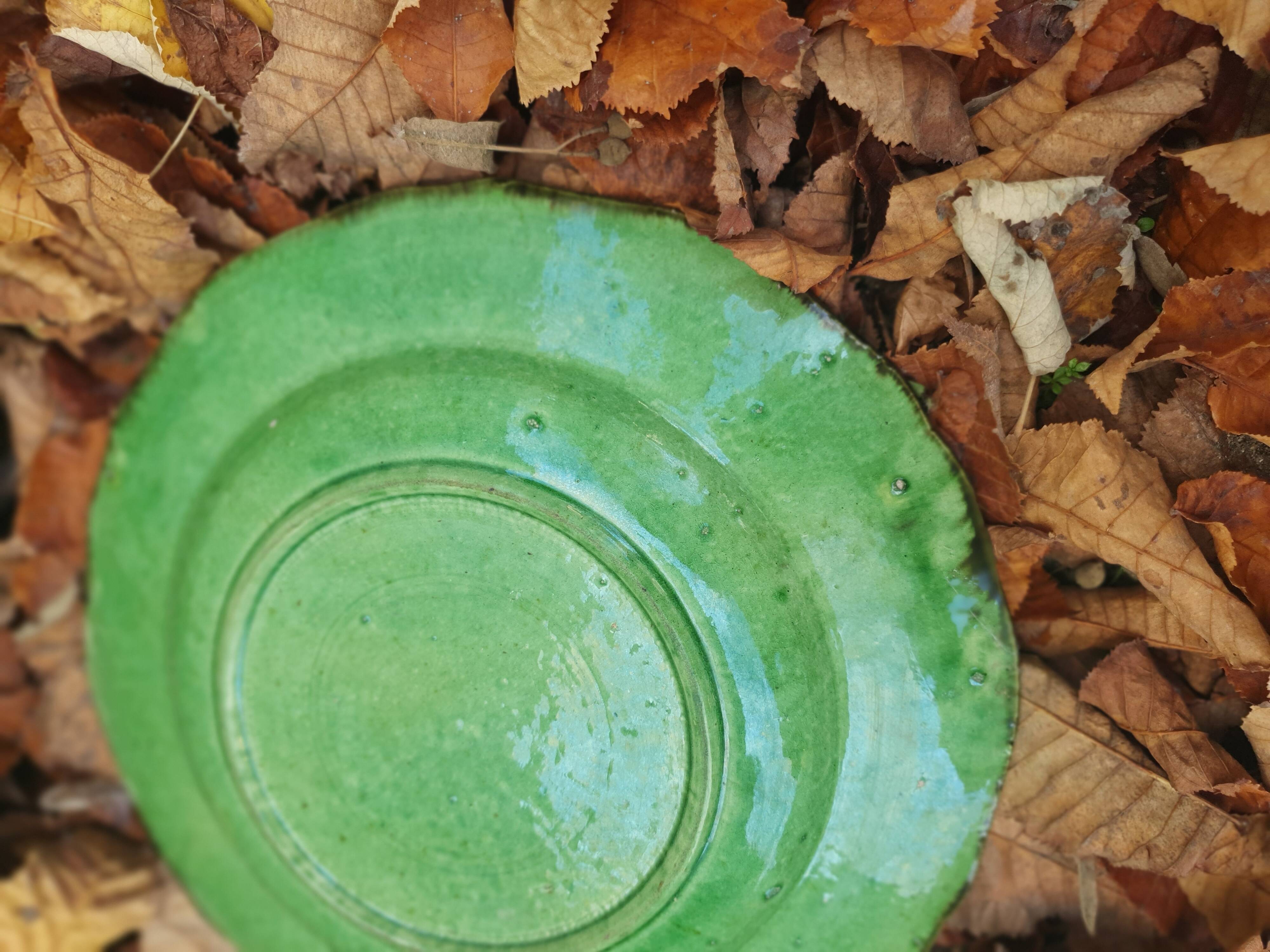 Hollow plate in green glazed clay Etienne Noël