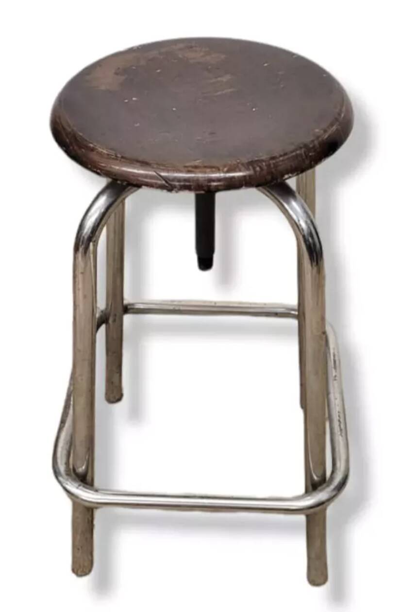 Tabouret réglable en bois et acier