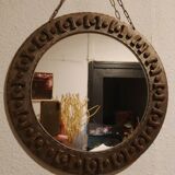 Beautiful brutalist round iron mirror in the RYCKAERT style ATELIER MAROLLES JEAN TOU