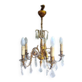 Ancien lustre en bronze doré et cristal 5 feux / etat de marche l. gau ?